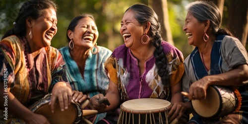 group of laughing indigenous latin american mature women photo