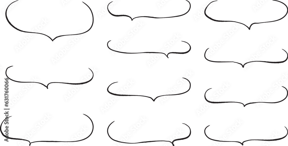 Fototapeta premium ベクターのかわいい手書きの下線ふきだしセット 黒 白黒 あしらい シンプル 吹き出しBlack handwritten vector speech bubble set