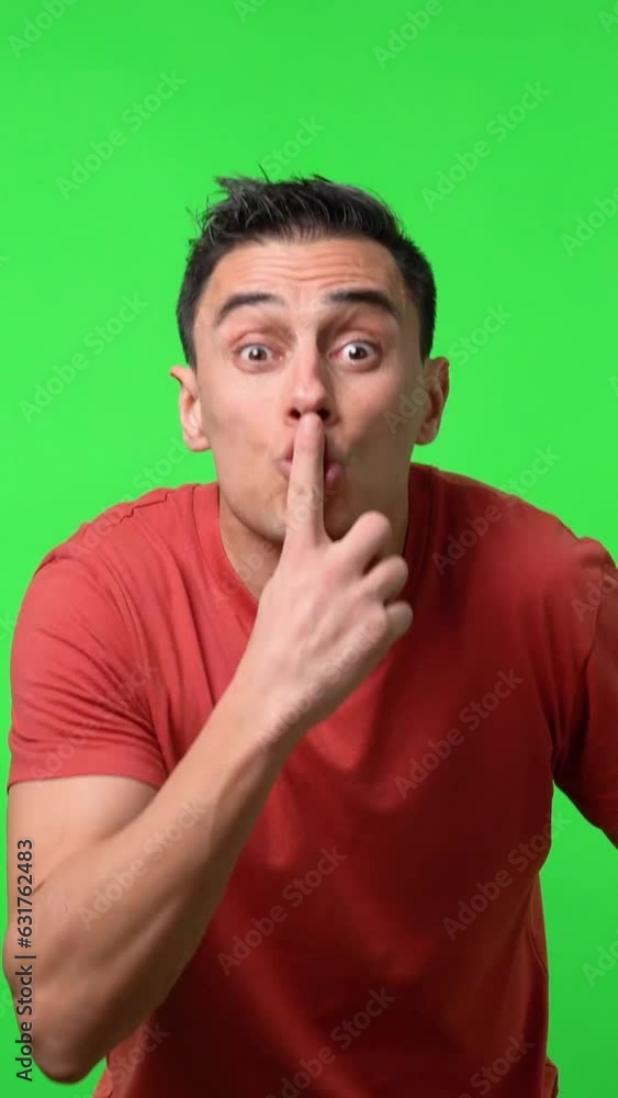 Man asking for silence. With red shirt. Medium shot. Man asking for silence. With red shirt. Medium shot.