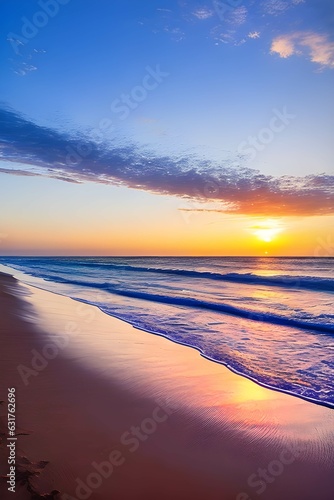 南国ビーチのカラフルな夕日の美しい景色