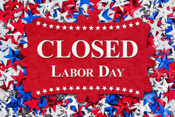 Closed Labor Day sign with USA stars