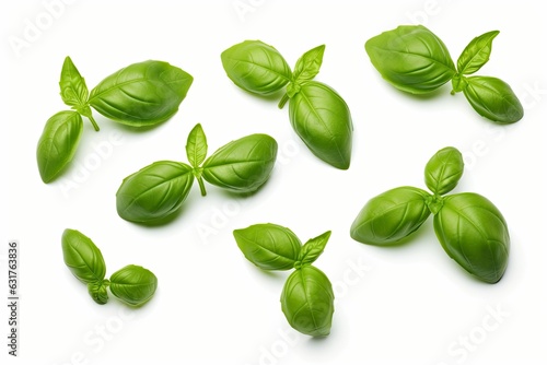 Green basil on a white background created with Generative AI technology