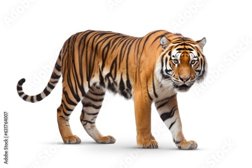 A majestic tiger standing on a white background created with Generative AI technology