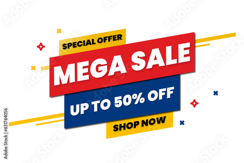 Sale banner template design, Mega sale special offer. 