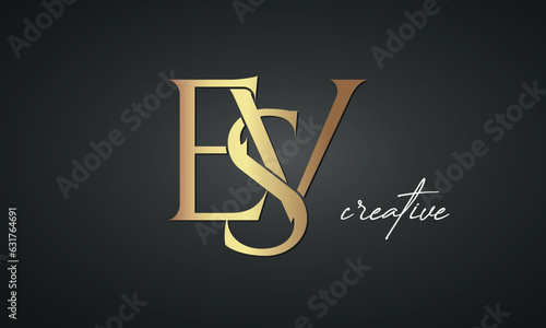 luxury letters ESV golden logo icon premium monogram, creative royal logo design	 photo