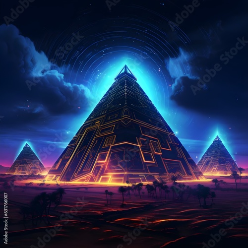 Abstract ancient neon piramids  photo
