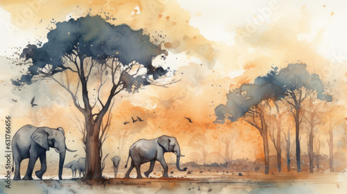 Travel illustration. Africa. Art, minimalism, romanticism, watercolors, pastels. Generative AI. 