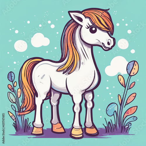 horse with mane. cute horse in cartoon style.