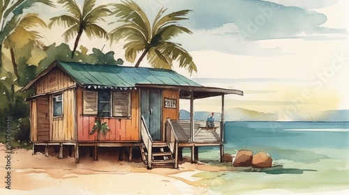 Travel illustration. Jamaica. Art, minimalism, romanticism, watercolors, pastels. Generative AI.