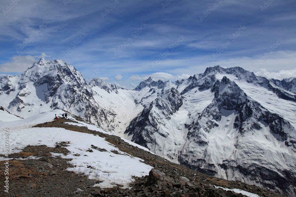 Fototapeta premium Mount Dombay in Teberda nature reserve, Caucasus Mountains, Russia