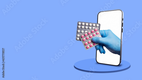 Hand with medicines. Tablet...
