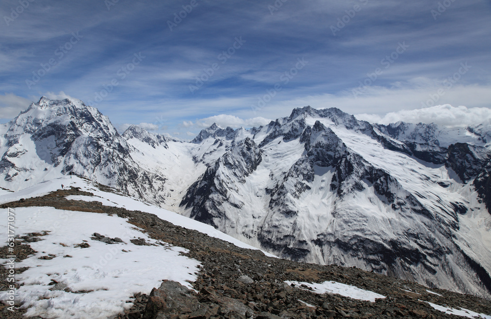 Fototapeta premium Mount Dombay in Teberda nature reserve, Caucasus Mountains, Russia