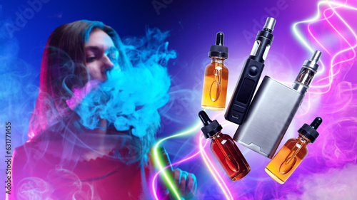 Woman vaper. Girl smokes va...