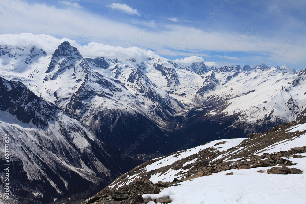 Fototapeta premium Mount Dombay in Teberda nature reserve, Caucasus Mountains, Russia