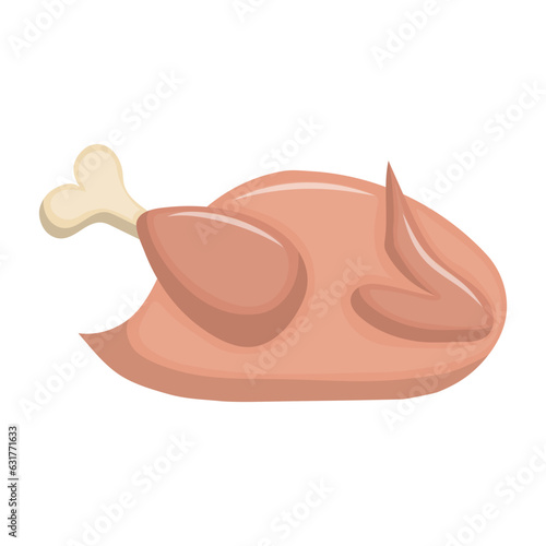 Fresh raw chicken. Homemade meat for dietary purposes. Flat vector illustration isolated on white background.