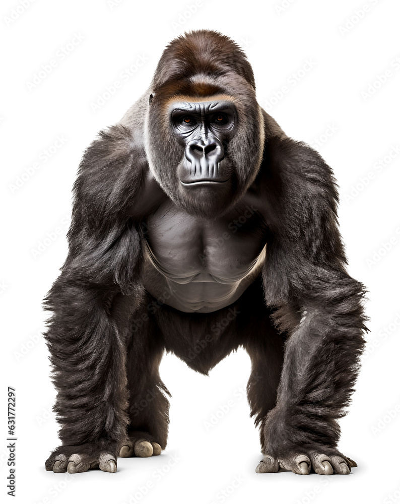 Fototapeta premium silverback gorilla front view on isolated background