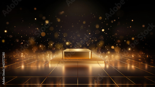 golden sparkling podium with copy space