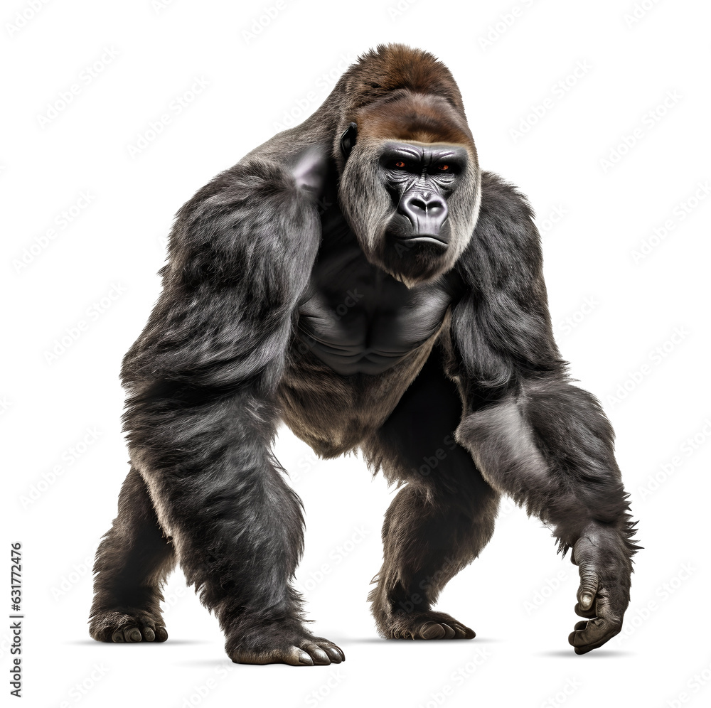 Fototapeta premium silverback gorilla looking aggressive isolated background, png