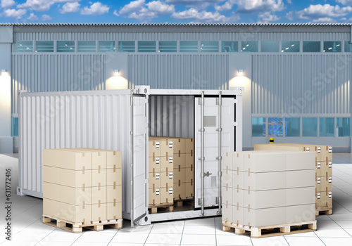 Sea container with boxes. G...