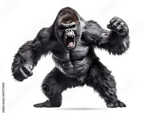 silverback gorilla about to fight on isolated background Fototapet