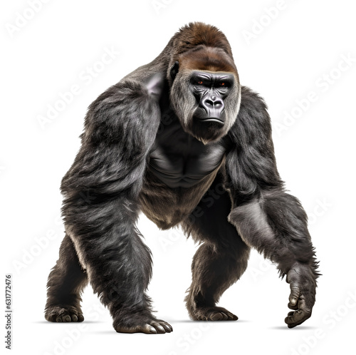 silverback gorilla looking aggressive isolated background, png