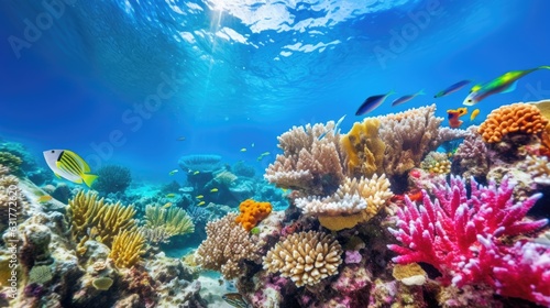Ocean coral reef underwater. Sea world under water background. Beautiful view of sea life. Ecosystem. AI photography.. © Oksana Smyshliaeva