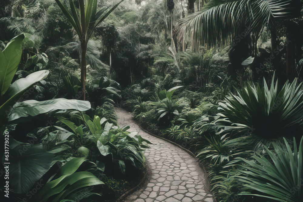 tropical forest with palms