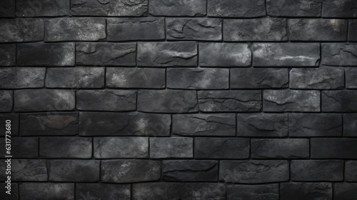black brick wall texture background. Brickwork and stonework flooring interior rock old pattern design.