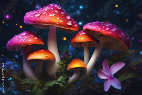 mushrooms in the magic forest, illustration, vector.