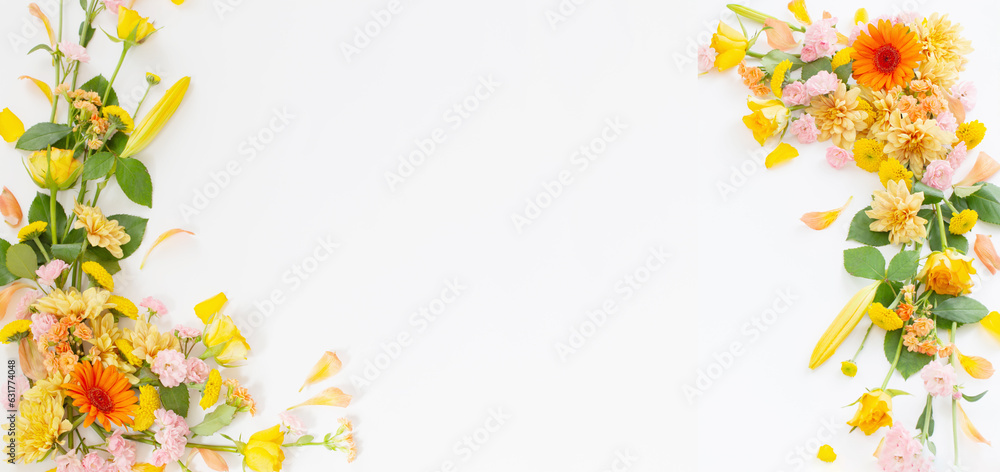 frame of beautiful flowers on white background frame of beautiful flowers on white background