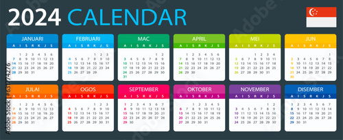 2024 Calendar - vector illustration, Singaporean version