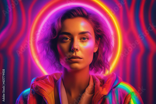 young woman with neon lights