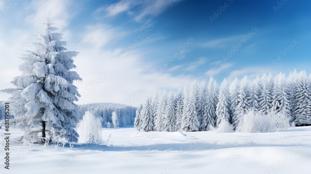 custom made wallpaper toronto digitalPanoramic Nature Winter background with snowy pine tree Generative AI