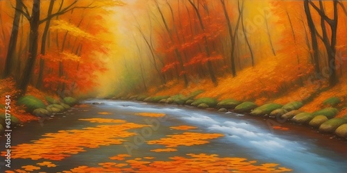 Beautifulд landscape. River flow. AI generated illustration