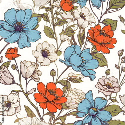 non seamless pattern of flowers  retro flowers  all over