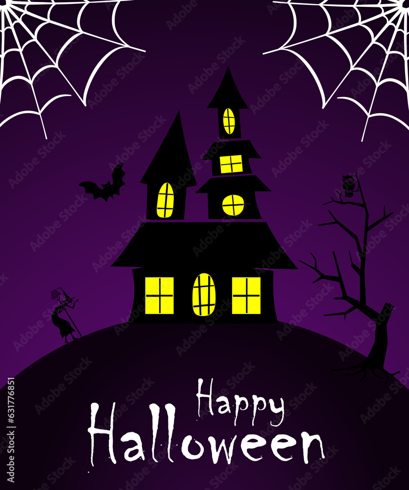 Happy Halloween Haunted house spider trap witch poster