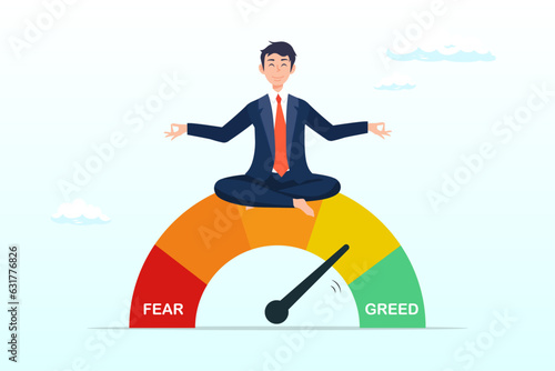 Leinwand Poster Businessman investor meditating on market sentiment gauge, market sentiment, fea