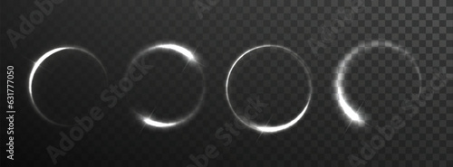 White ring light with tracing effect. Shining comet trails. Light glowing effect. Abstract motion lines.