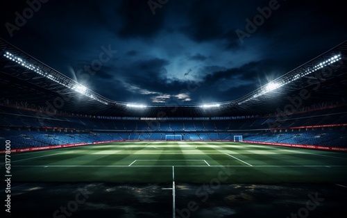 Interior of a Large Stadium with Bright Lights Generative Ai