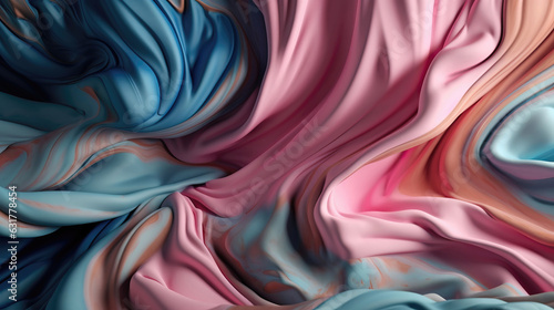 Light pink and light blue silk wavy background. Generative AI