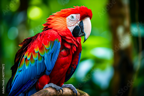 Scarlet macaw in the forest, Generative Ai