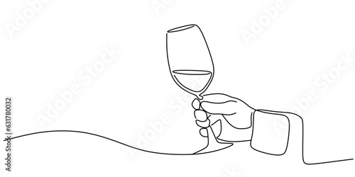 Continuous one line drawing of two glasses of red wine. Minimalist linear concept of celebrate and cheering. Editable stroke Vector illustration