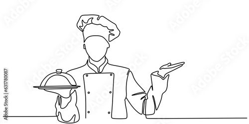continuous line drawing of chef preparing food