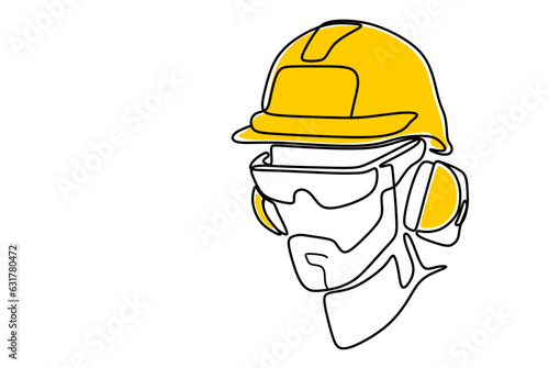 Single continuous line drawing of young construction worker. Building architecture business concept. One line draw design vector	

