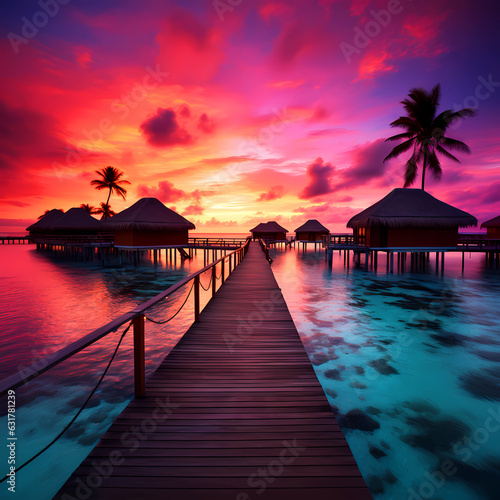 Illustration of a beautiful view of a tropical island