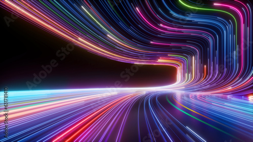 Wallpaper Mural 3d render, abstract background, colorful neon lines, digital futuristic wallpaper Torontodigital.ca