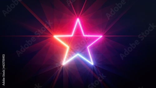 3d render, abstract background with neon star glowing in the dark. Simple linear symbol. Minimalist geometric wallpaper