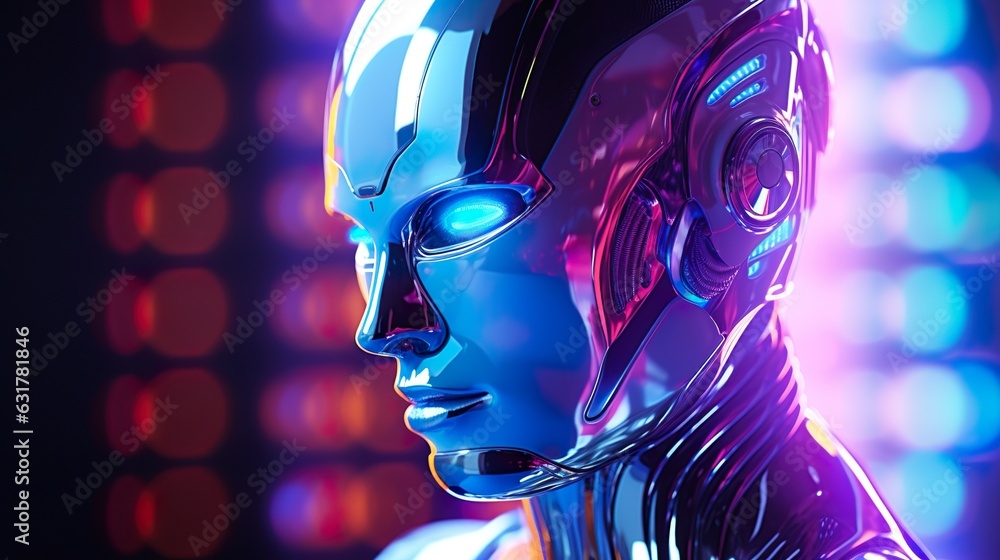 robot cyberpunk warrior futuristic against the backdrop of the night city of the future. Game, virtual reality. robot cyberpunk warrior futuristic against the backdrop of the night city of the future. Game, virtual reality.