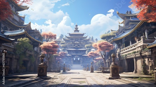 Landscape with castle. AI generated art illustration.