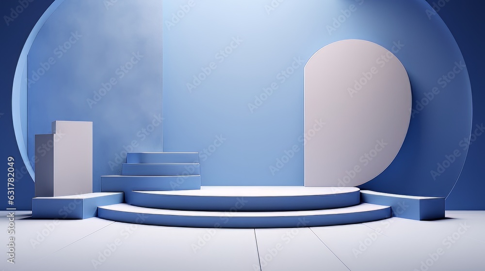 Abstract minimalistic monochrome scene with geometric shapes. Blue visualization AI Abstract minimalistic monochrome scene with geometric shapes. Blue visualization AI